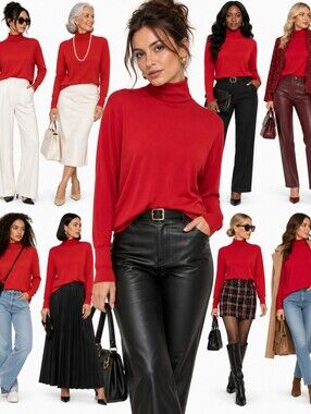 NEW Zara Red Soft Knit Turtleneck Long Sleeve Sweater Top Viscose Blend